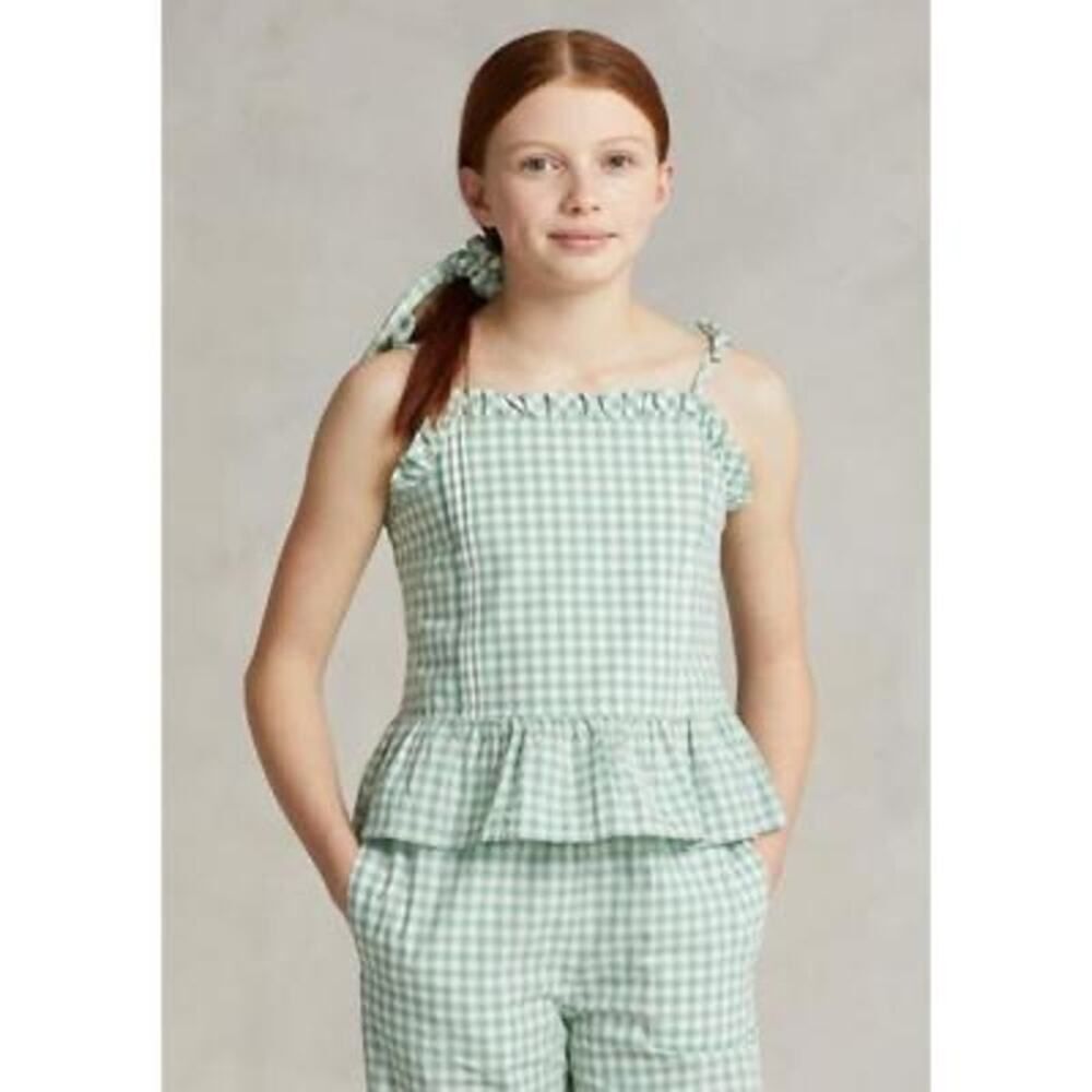 Polo Ralph Lauren Girls Green Checkered Top Size 16